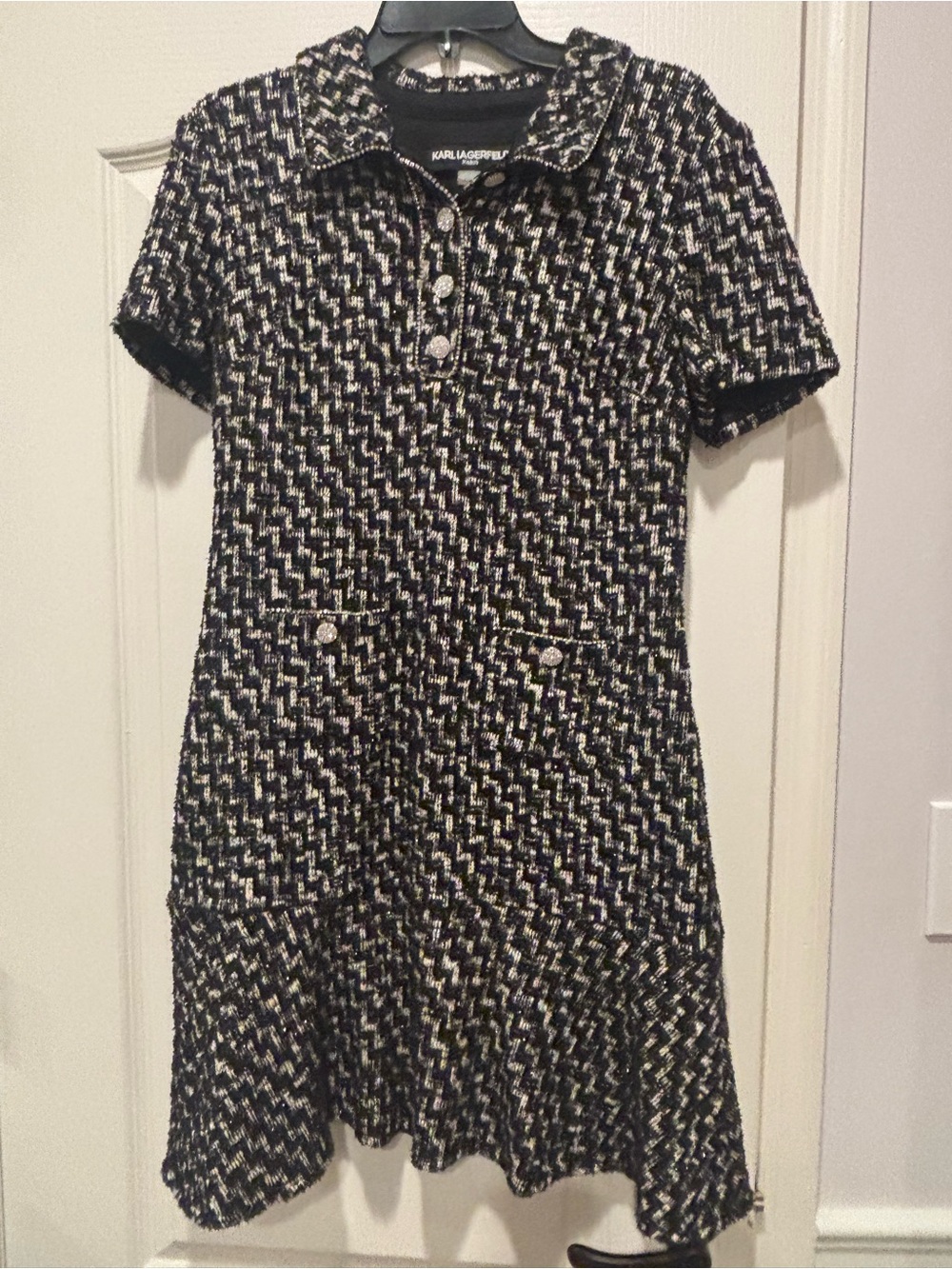Karl Lagerfeld Black and White Tweed Polo Dress